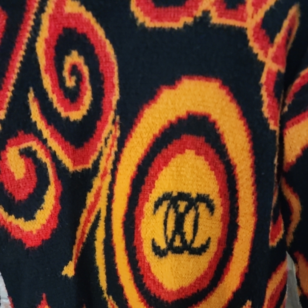 Vintage Colon Black & Orange Abstract Swirl Logo Knit Sweater - Picture 2 of 10